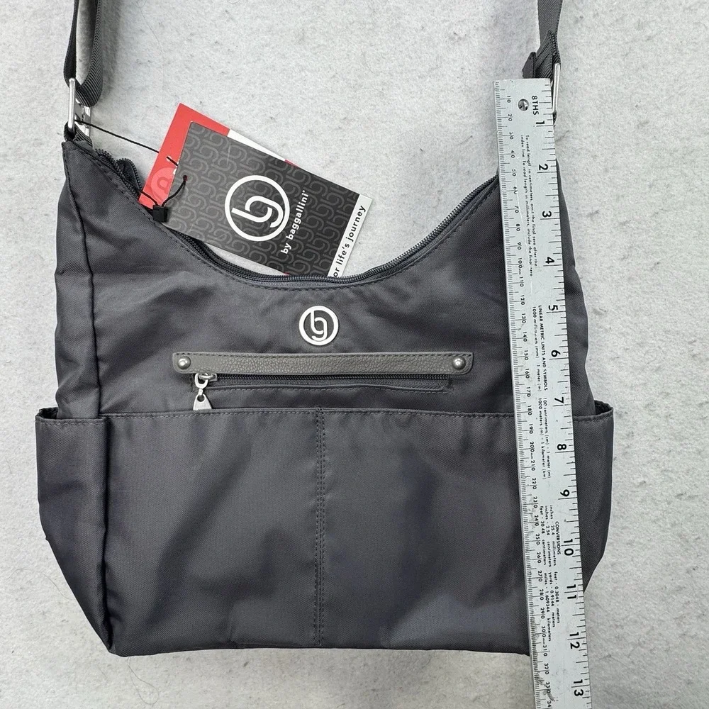 NEW Baggallini Phoenix Hobo Purse RFID Protected Grey Bag Adjustable Zip Pocket‎
